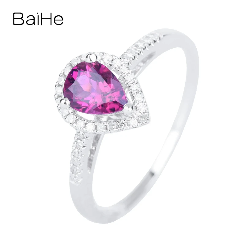 BAIHE Solid 14K Rose Gold Tourmaline Diamond water droplets rings for women Wedding Trendy Fine Jewelry anillos кольца кольцo