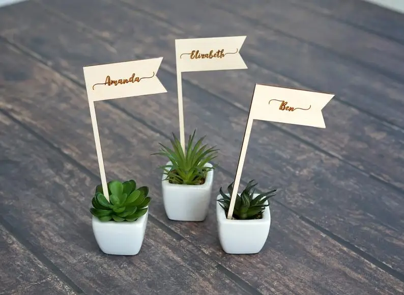 Custom Wood Laser cut guest names succulent WEDDING Favors Baby Bridal Shower favor, plants Personalized signs plate name place