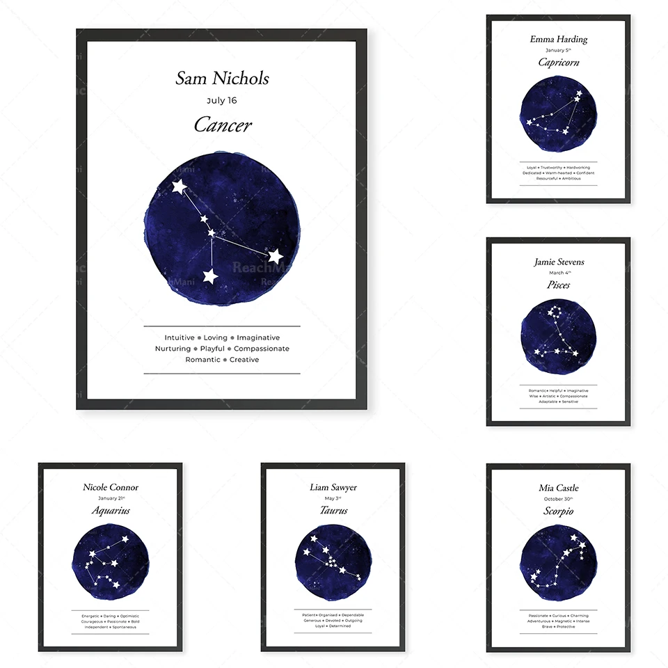 Astrological theme 12 constellation canvas posters and prints Astrology signs Minimalist geometric painting Nordic wall art pict