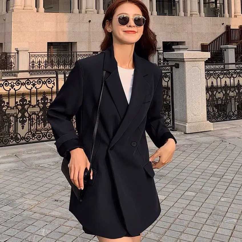 

Women's Niche Design Suit Jacket 2022 Spring Fall Korean Blazers Coat Ladies Casual Loose Suits Blazer Blue/Black Jacket Tops