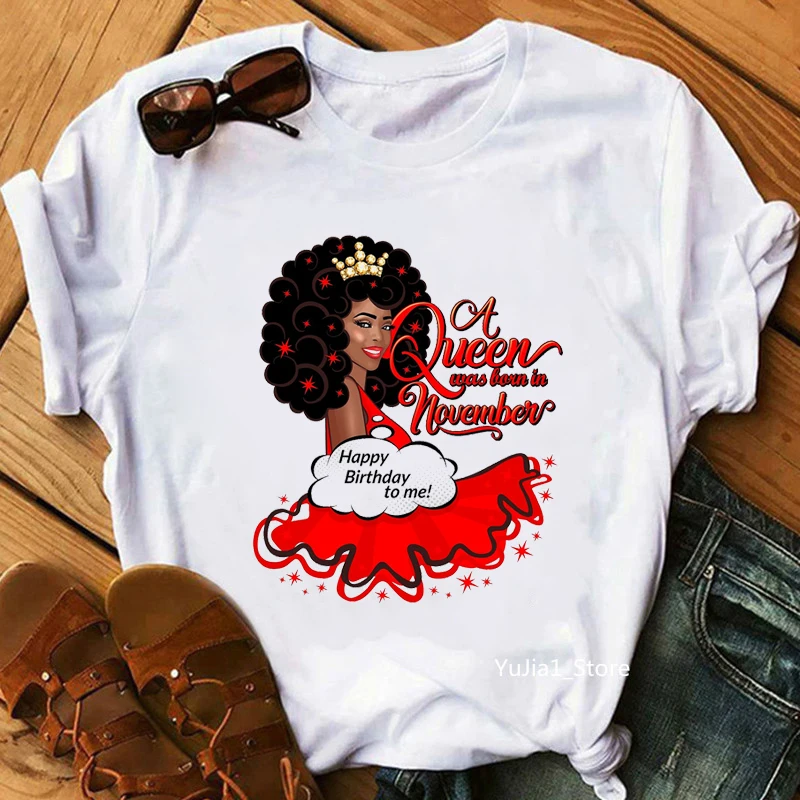 

New A Queen Was Born In November Graphic Print Tshirt Women Birthday Party Crown Leopard T-Shirt Female Cool T Shirt Femme