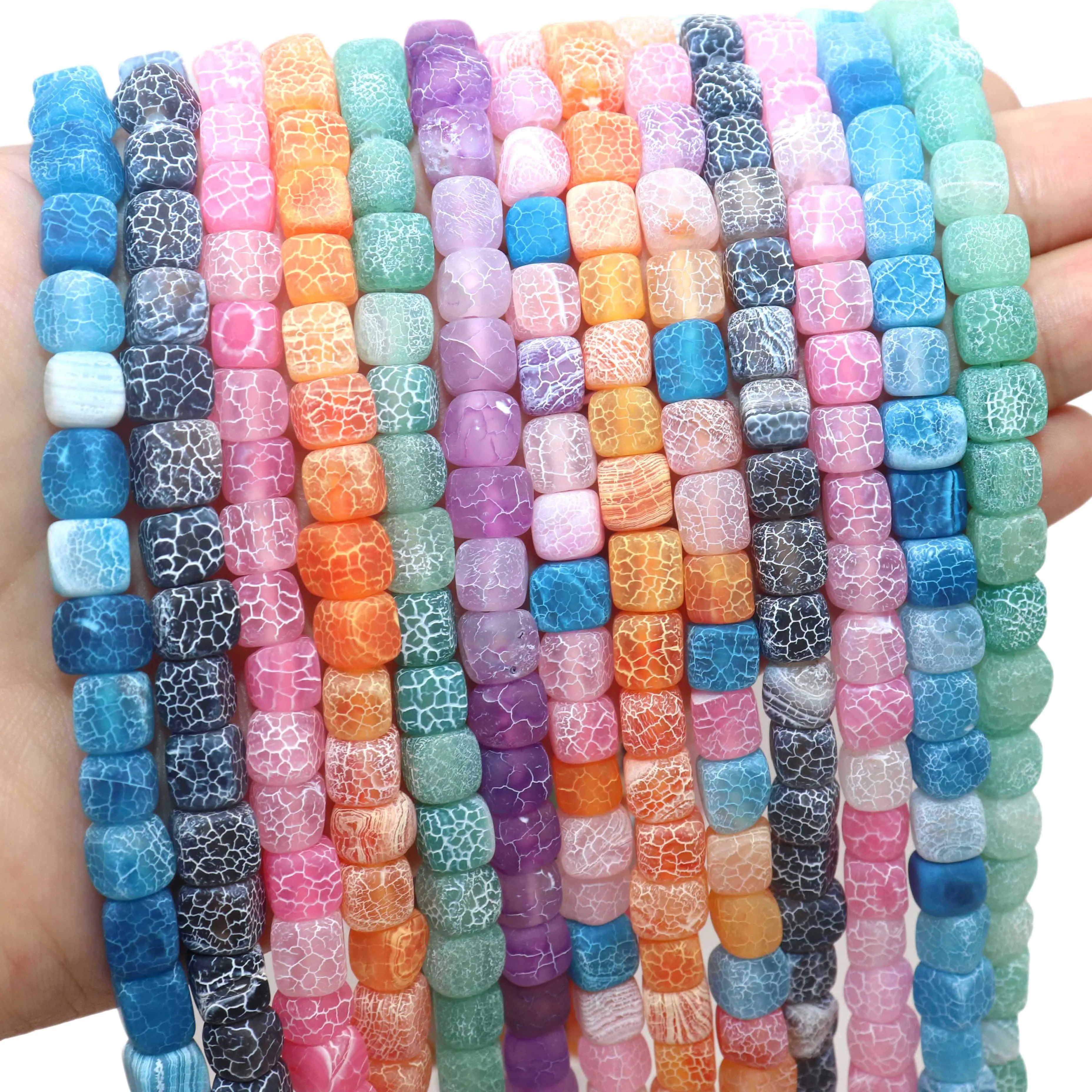 8mm Natural Stone Dragon Veins Onyx Agates Square Cube Loose Spacer Beads For Jewelry Making DIY Necklace Bracelet Accessories