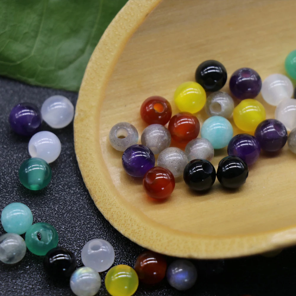 

10pcs 6mm Round Natural Stones Agates Ball Beads Amethysts Big Hole Loose Beads for Handmade Jewelry Making DIY Accessories Gift