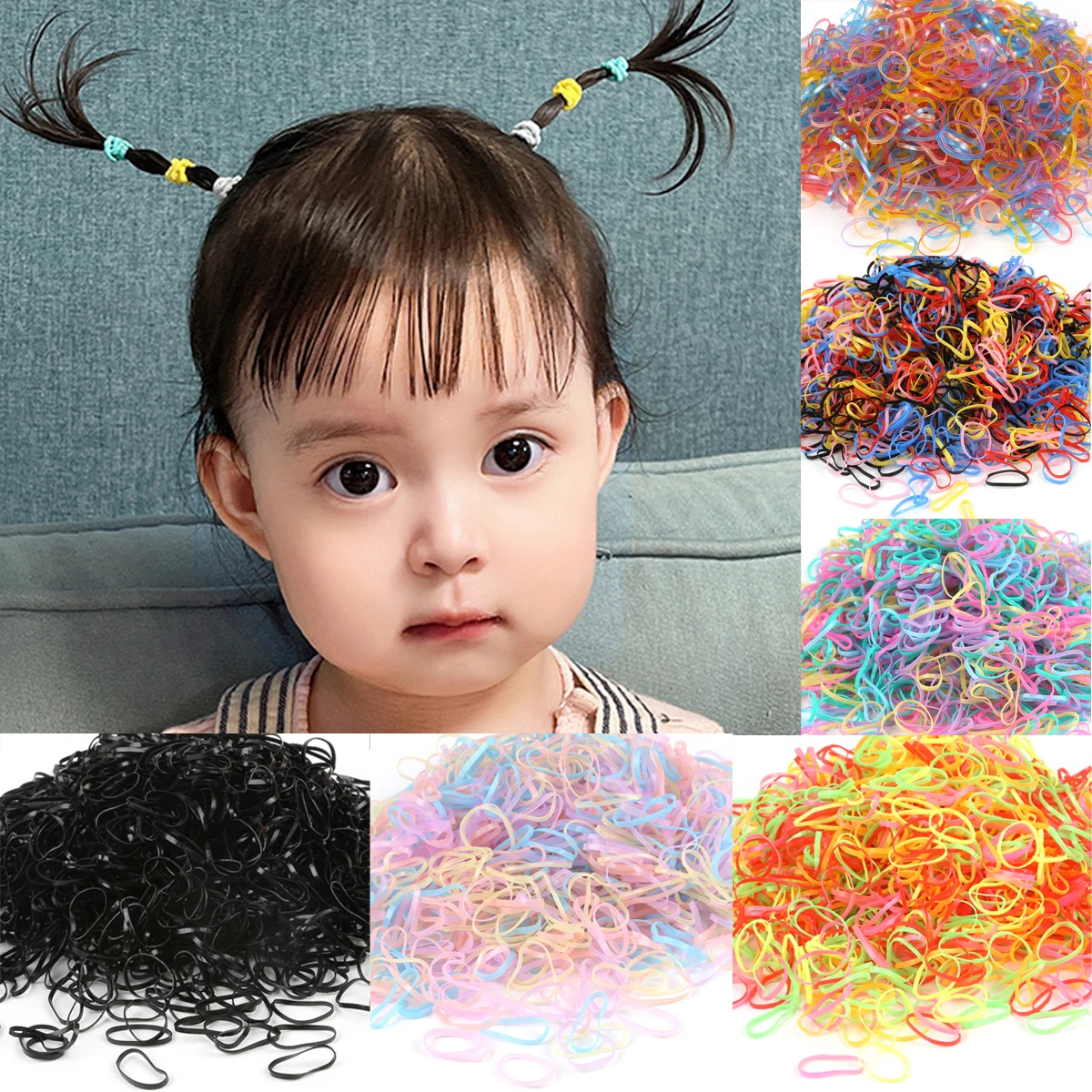 1000Pcs Small Disposable Colorful Elastic Hair Band Bezel For Kids Girl Hair Accessories Scrunchy Gum For Hair Rubber Band