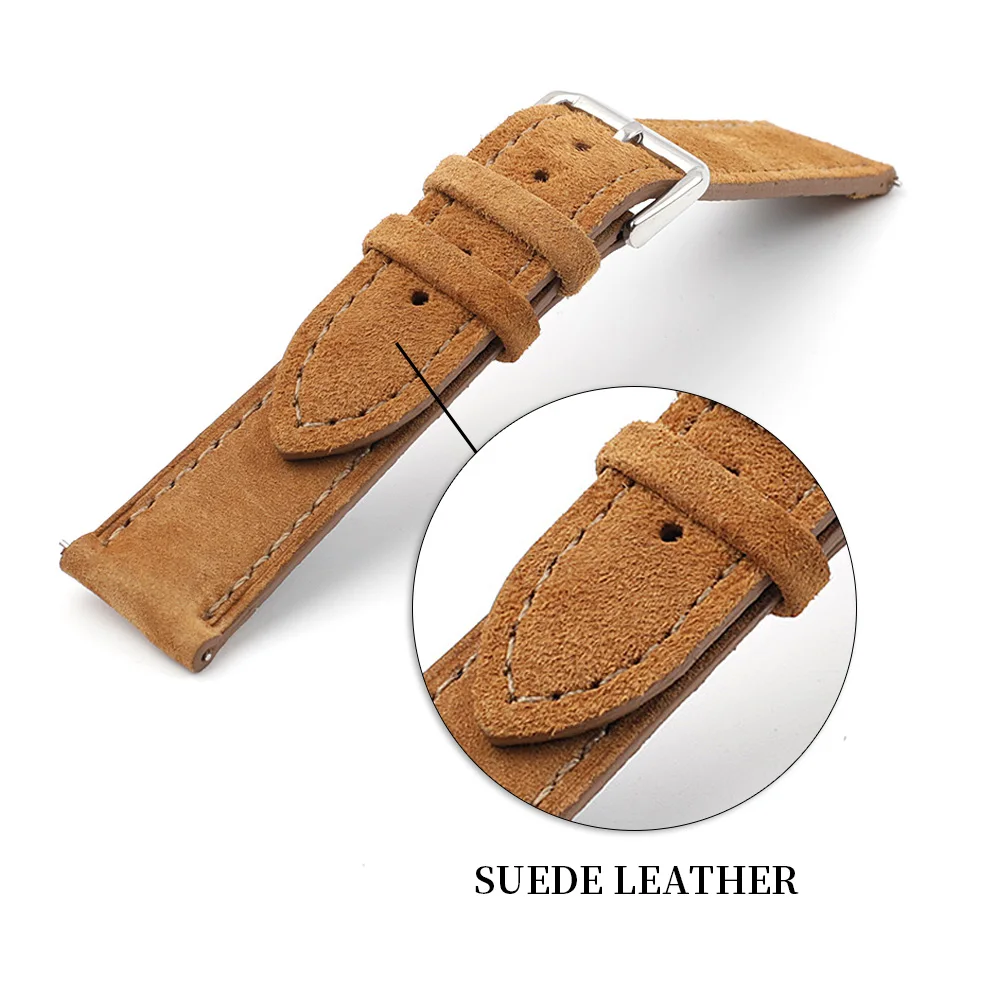 Soft Suede Leather Watch Band 18mm 19mm 20mm 22mm 24mm Brown Vintage Watch Strap Quick Release Watch Bands Replacement Wristband