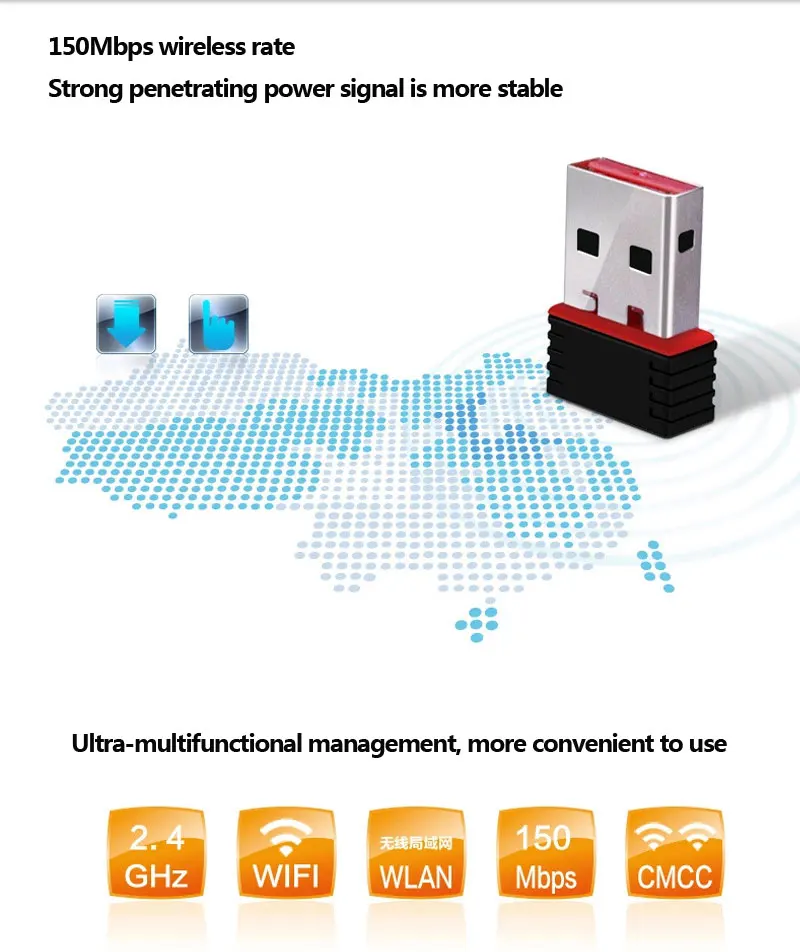 Terow-Mini carte réseau sans fil MT7601, adaptateur WiFi 2.4G, WLAN, USB 2.0, 2dBi, 150Mbps, tablette, PC, TV Box, CCTV, bureau