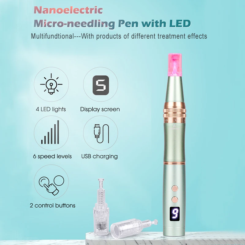 Dr Pen Microneedle Derma Pen 2021 Latest Cartridge Nanoelectric Micro-needling Pen with LED for Skin Rejuvenation Wrinkle Remove