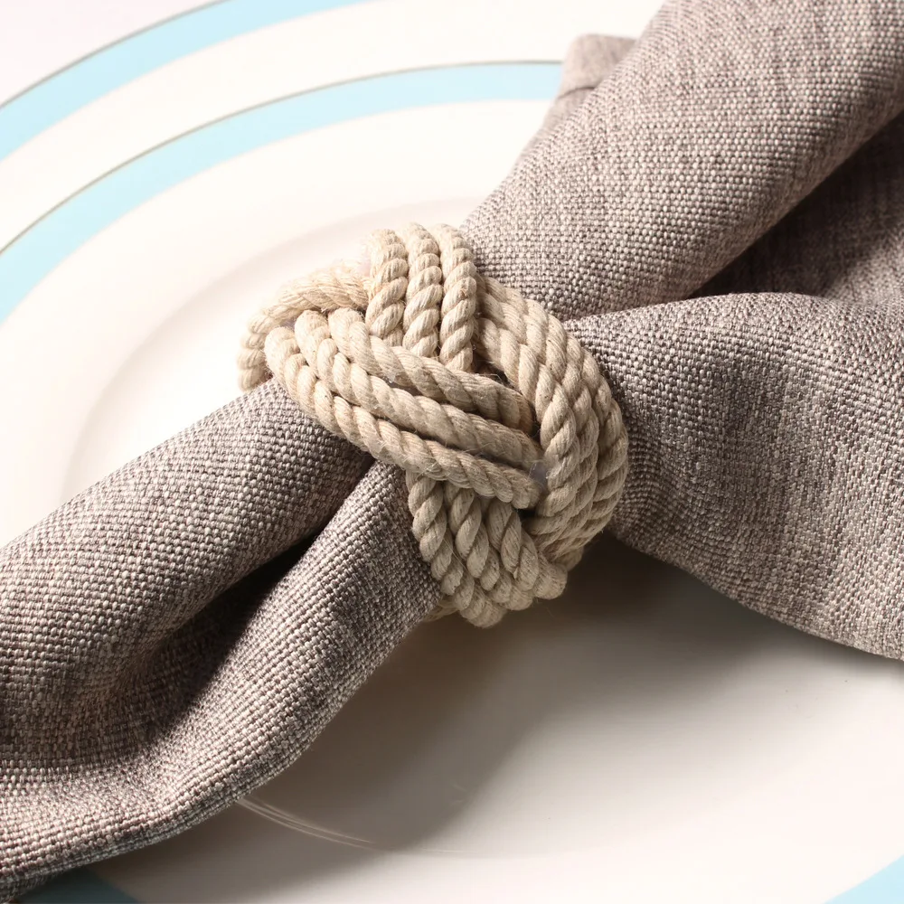 2PCS Hemp Rope Napkin Buckles,Hand Made Napkin Holder Rings,for Daily Dinner Party Wedding Dining Table Setting Farmhouse Decor