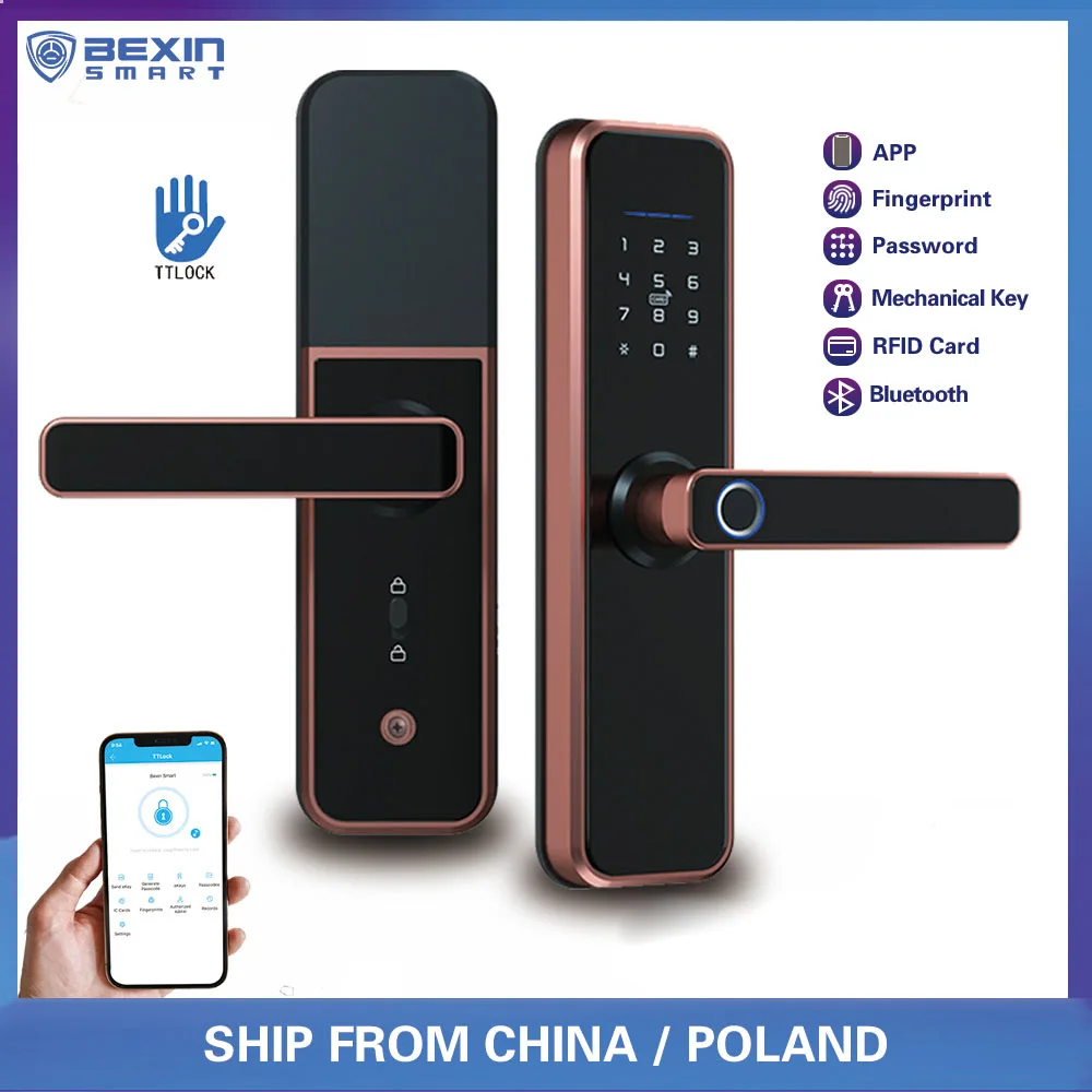 TTLOCK Waterproof Biometric Fingerprint Lock, Security Intelligent Smart Lock With WiFi APP Password RFID Door Lock VX5