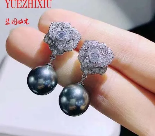 

Hot sell white black shell pearl earrings micro inlay zircon Flower accessories earrings fashion jewelry