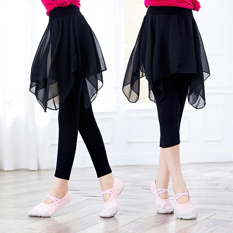 Girls Ballet Dance Pants Modal Gymnastics Practicing Ballet Leggings Fitness Pants Lyrical Chiffon Skirts for Children