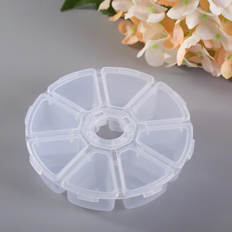 2 Clear Round Beads Display Box Case 8 compartments Storage Container 102mm plastic storage box