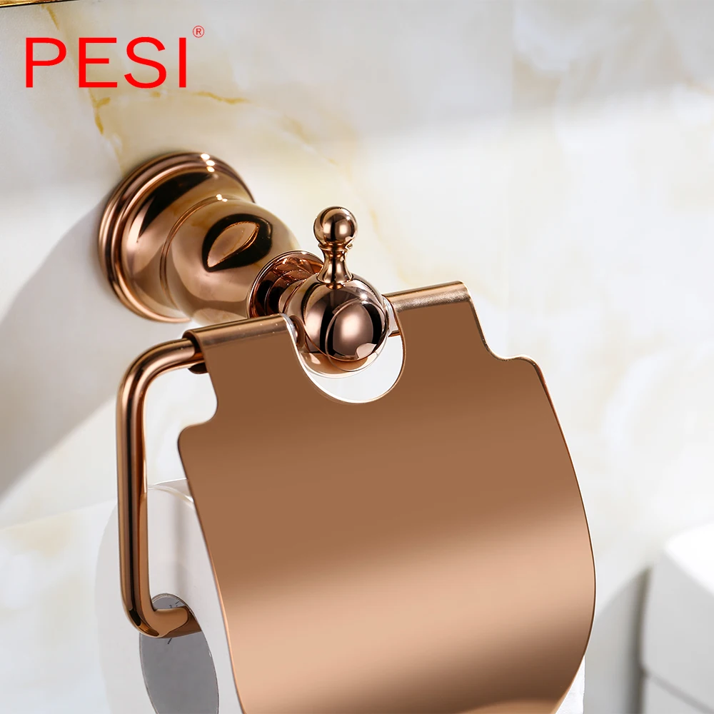 Messing Bad Zubehör Rose Gold Robe Mantel Haken Handtuch Schiene Rack Bar Regal Wc Papier Tissue Halter Hardware Set.