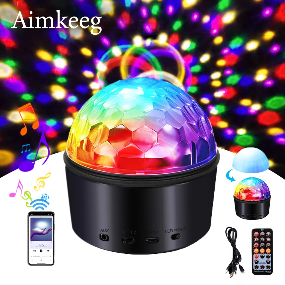 LED Disco Ball Light with Mp3 Player Speaker dj Prom Sound Party Stage Lights 9 Color Laser Projection Lamp for Home