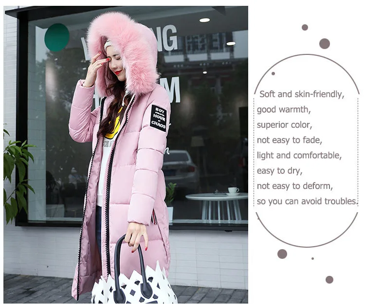 2025 Women's Down Parkas Winter Jacket Big Fur Collar Thick Slim Coat Fashion Hooded Cotton Outerwear Long Winter Woman Coat