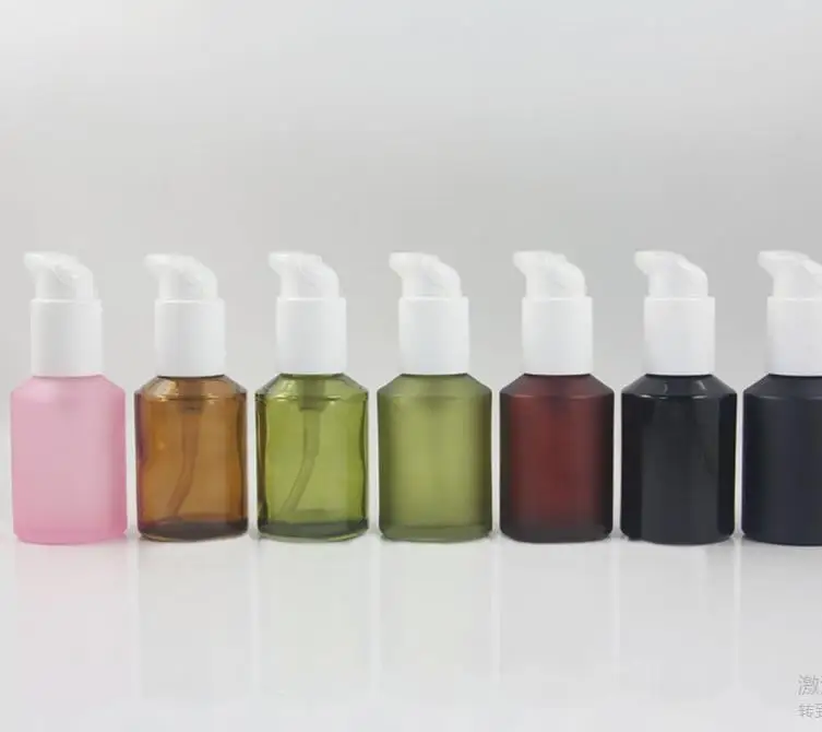 

Wholesale glass cosmetic 60ml lotion pump bottle, empty colored glass serum bottle, round frosted glass lotion bottle SN423