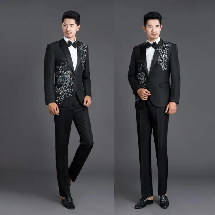 Royal Classic New Men's Black Groom Tuxedos Cheap Slim Fit Notched Lapel Vintage Wedding Prom Men Suit ( jacket+Pants)