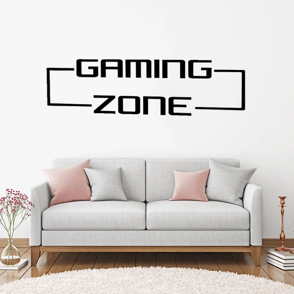 Large Gaming Zone Gamer Wall Sticker Playroom Kids Room Video Game Quote Wall Decal Bedroom Vinyl Home Decor