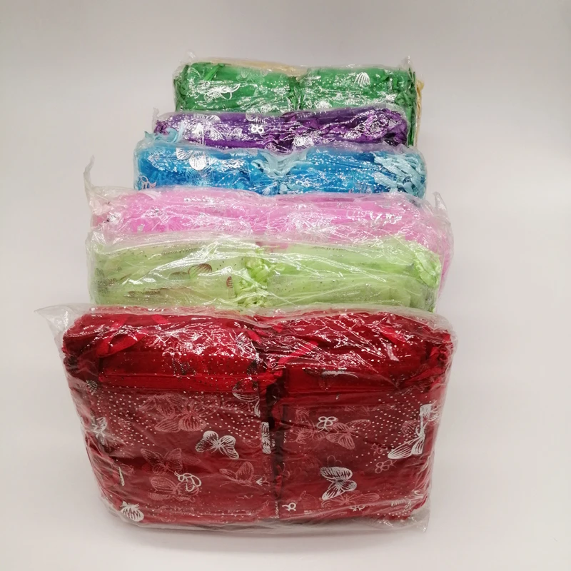 50Pcs 7x9 9x12 11x16 13x18 나비 Organza 가방 나비 그리기 문자열 선물 가방 보석 포장 가방 스토리지 디스플레이 주머니