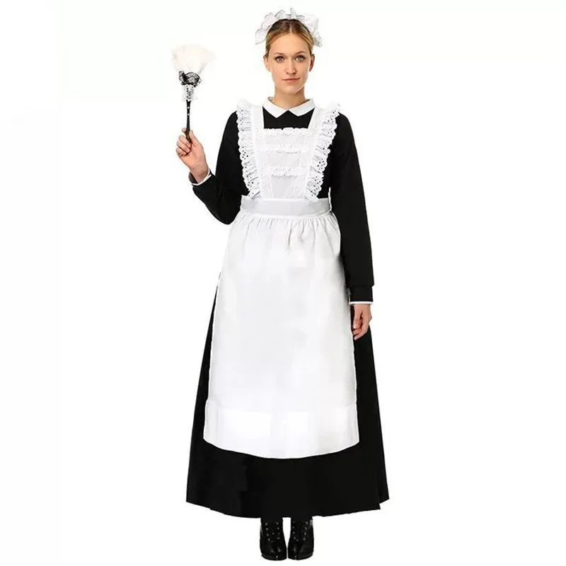 

S-3XL Adult French Maid Costume Halloween Cosplay Traditional Castle Maid Long Dresses Outfit Family Gathering Fancy Costume