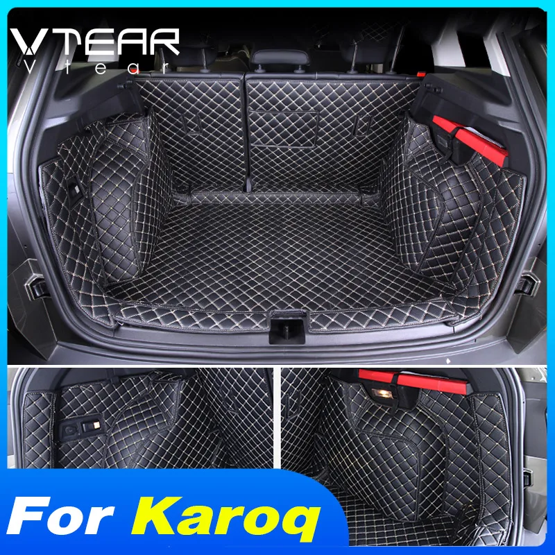 Vtear Car Rear Trunk Mat Interior PU Waterproof Floor Pad Anti-Kick Protection Cover Decoration Accessories For Skoda Karoq 2023