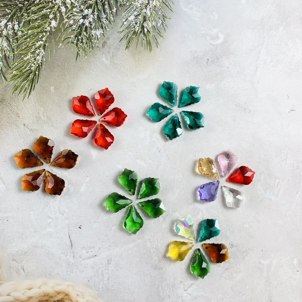 22mm 10PCS Maple Leaf Crystal Bead Prism Lighitng Suncatcher Chandelier Parts Replacement Pendant Home Decor DIY Jewelry Making