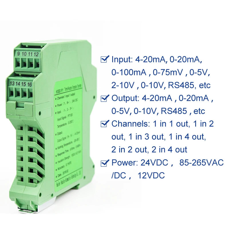 1 input 2 output 420ma analog signal isolation current to voltage module 4-20mA to 0-10v isolator distribution