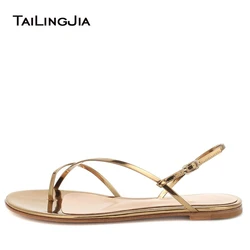 2024 Gold Flats Thong Bare Sandals Women Summer Flat Strappy Beach Shoes Ladies Toe Ring Sandals Buckle Strap Woman Footwear