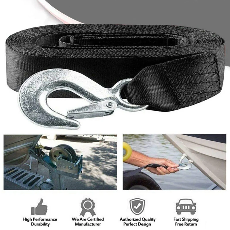 Trailer Winch Belt 6M High Strength Polyester Trailer Belt Marine Winch Change Tape Heavy Hook Safety Belt