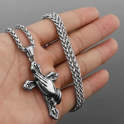 Vintage Religion Prayer Cross Necklace Men Women Christian Amulet Stainless Steel Jewelry Biker Party Gift for Male