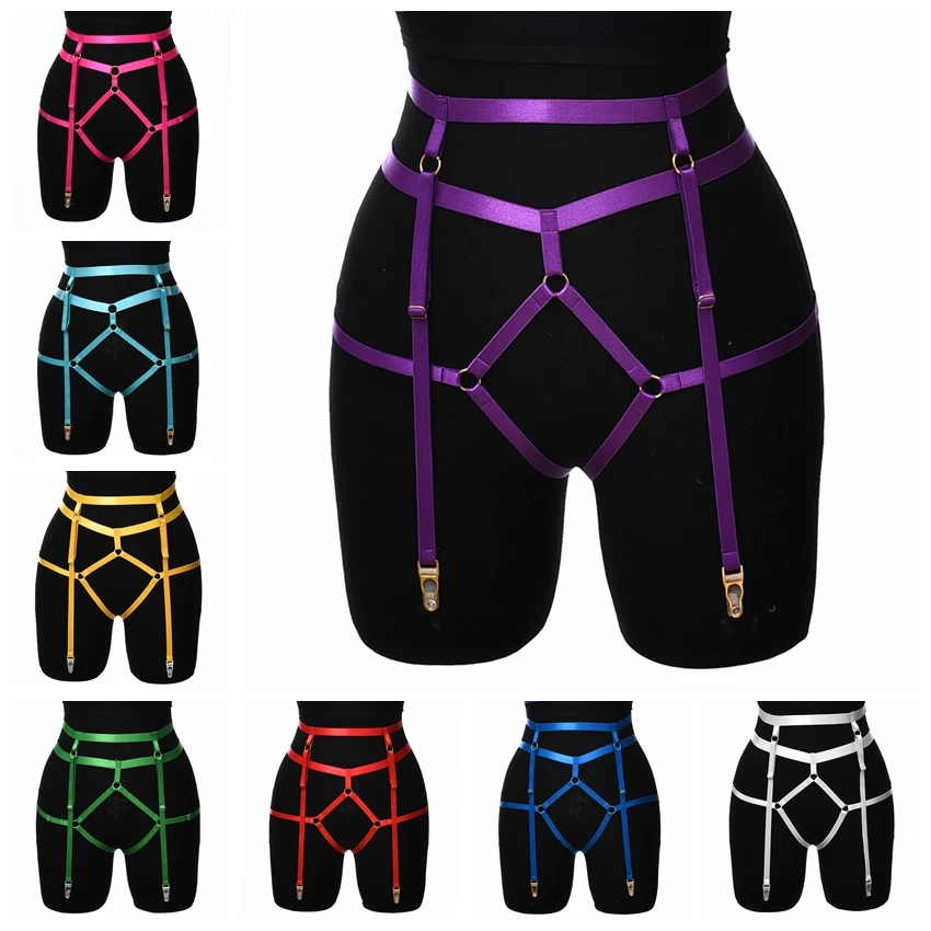 

Women Multicolor Garter Belt Body Harness Sexy Stockings High Waist Garter Fetish Goth Hollow Harness Pole Dance Body Cage