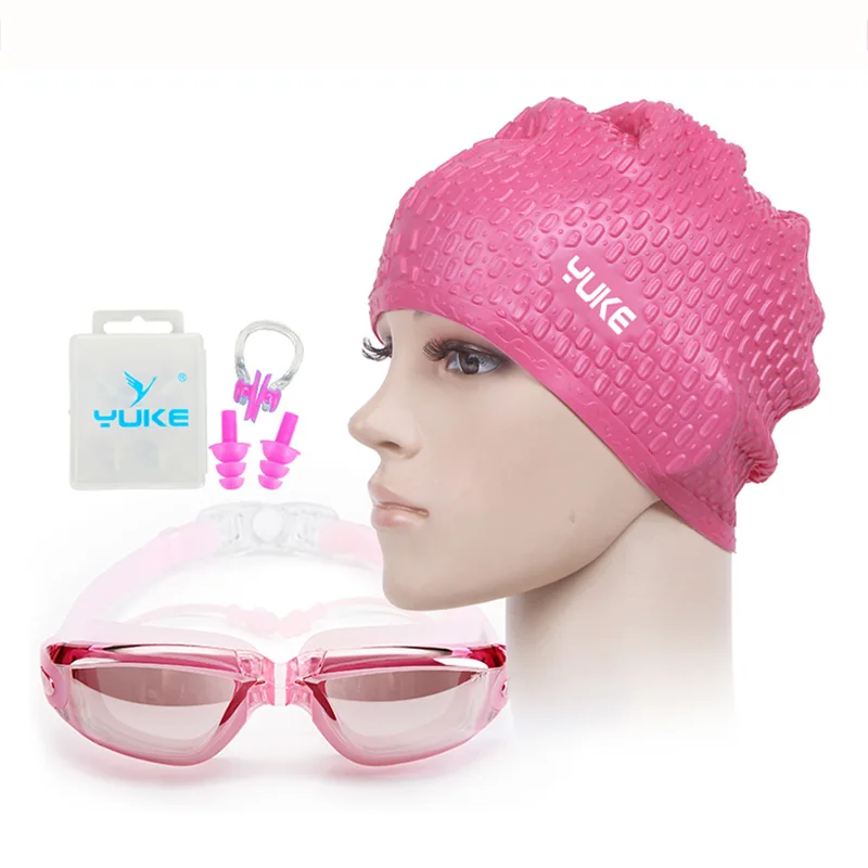 Gorro de natación para hombre y mujer, gafas graduadas de silicona para miopía y natación, impermeable, juego de tapones para los oídos para buceo