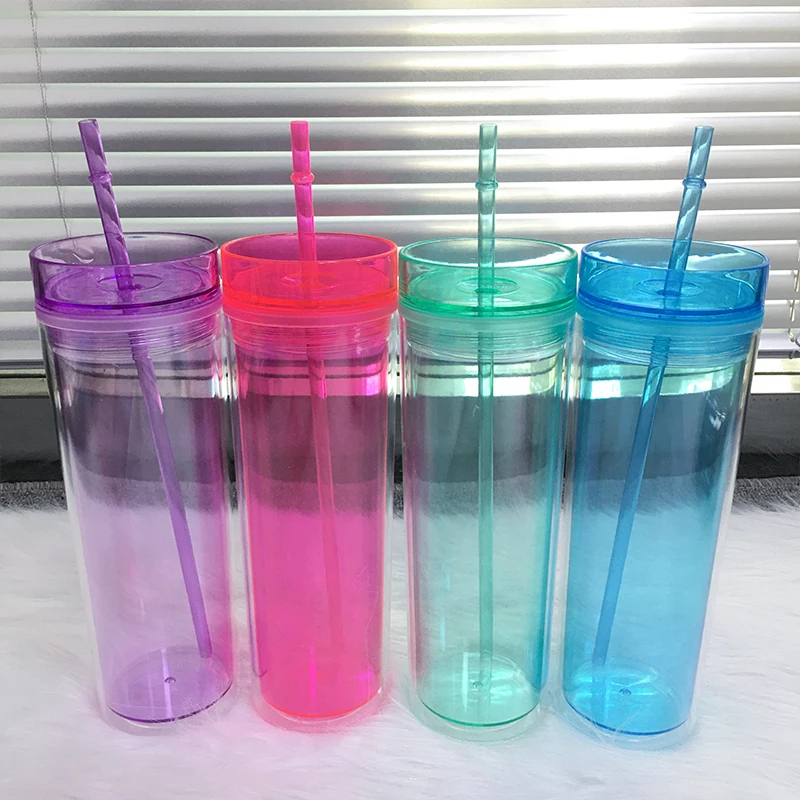 10pcs/Lot 22oz Creative Acrylic Skinny Tumbler With Lid And Straw Plastic Colorful Tumbler Water Cup Insulated For Party