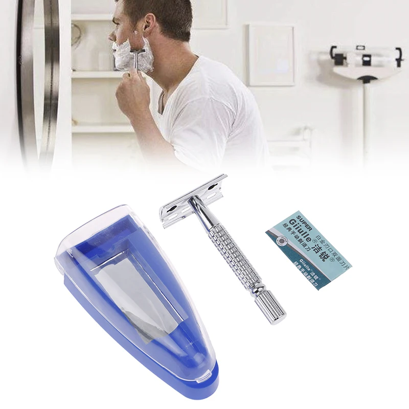 Men Shaver Steel Handle Razor Safety Razor Shaver 1 Razor +1 Blade Double Edges Manual Shavers With Travel Package