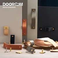 Dooroom-tiradores de latón y cuero para muebles, manijas nórdicas modernas para armario, tocador, armario, cajón, caja de zapatos, barra de vino