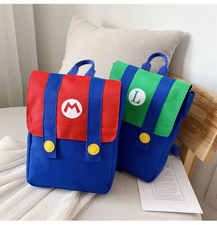 Adult children\'s animation game Luigi brothers children\'s Backpack Red Blue M letter schoolbag gift