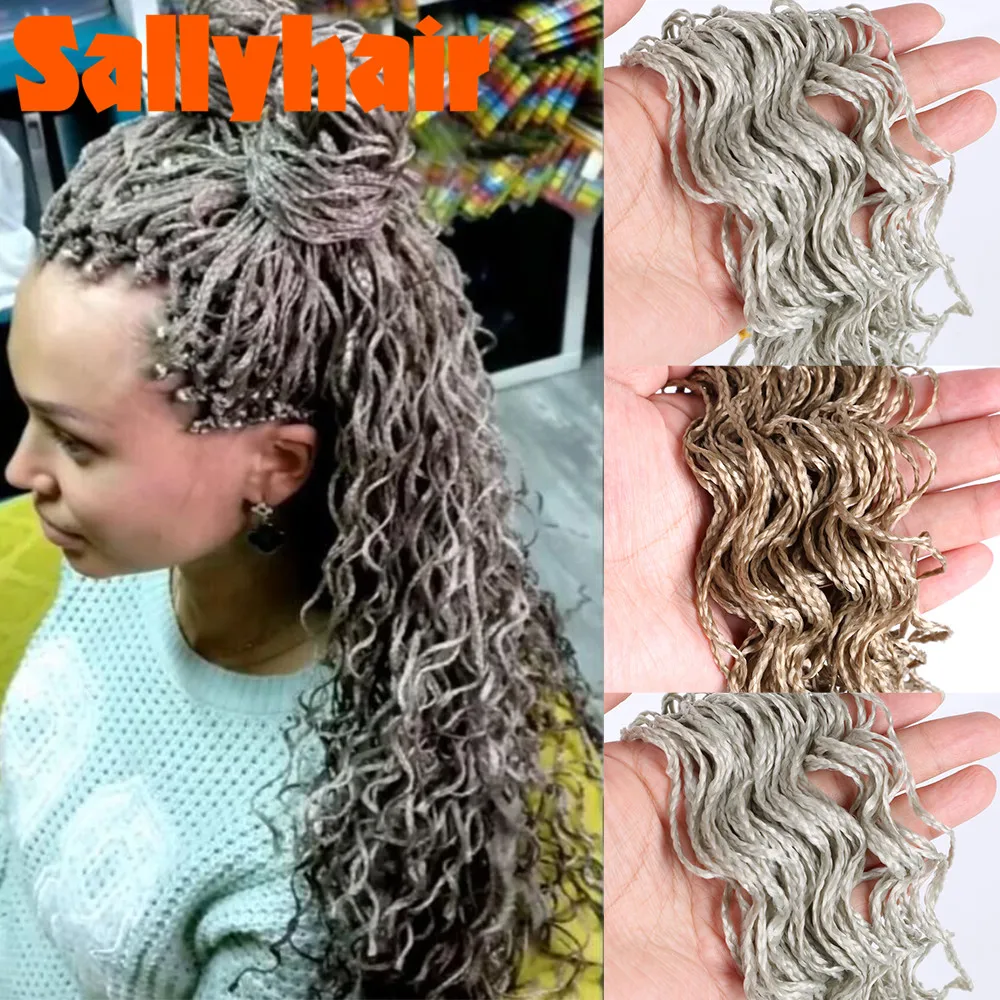 Sallyhair Zizi-trenzas Micro Crochet Box, extensiones de cabello sintético, color gris, Morado, rosa, marrón, castaño, ganchillo