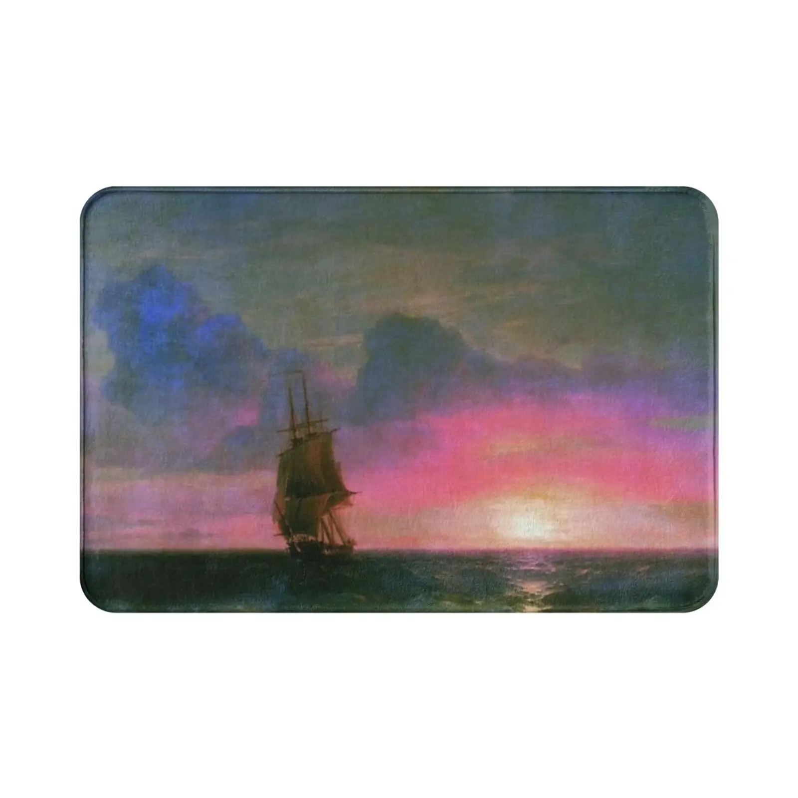 Sunset. A Lone Sailboat By Ivan Aivazovsky Carpet Mat Rug Cushion Ivan Aivazovsky Purevintagelove Romanticism Marina