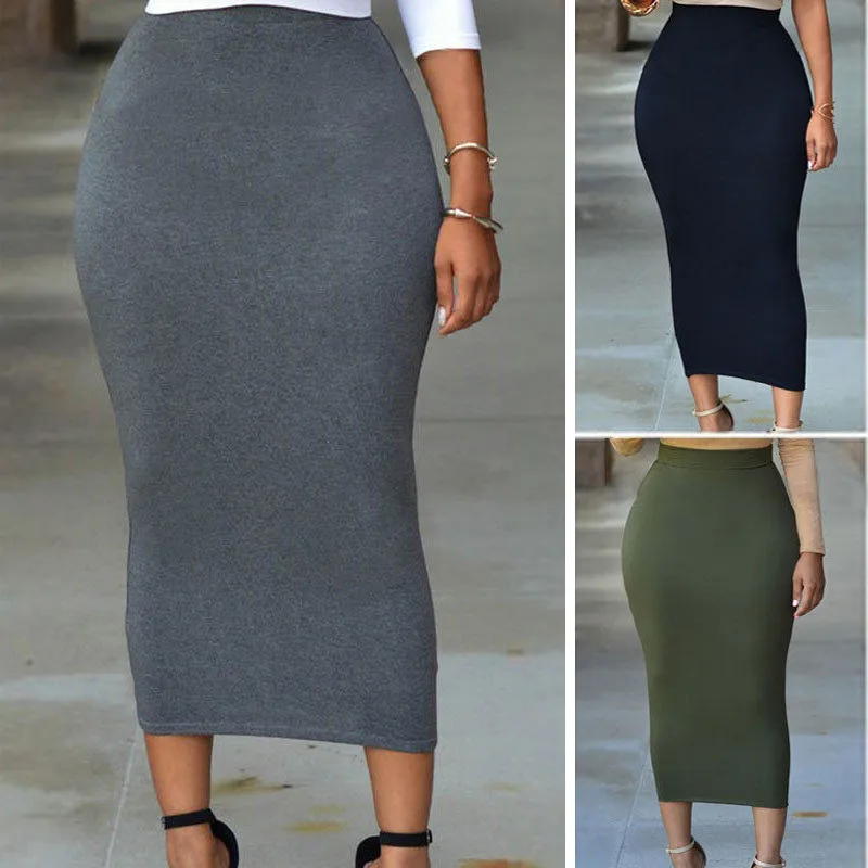 Long y2k Aesthetic Skirts Women Skinny Slim Solid Summer Autumn Pencil Skirt Office Lady High Waist Bodycon Stretch Skirt