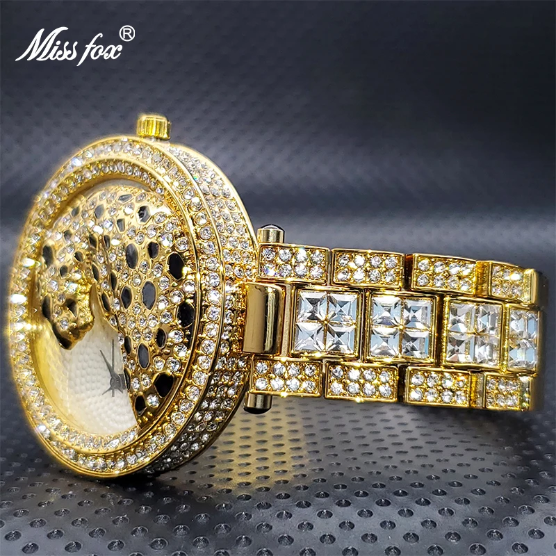 Relogio Feminino MISSFOX Luxury Designer Geneva Leopard Diamond Bezel Ladies Bracelet Watch With Long Strap Waterproof  Watches