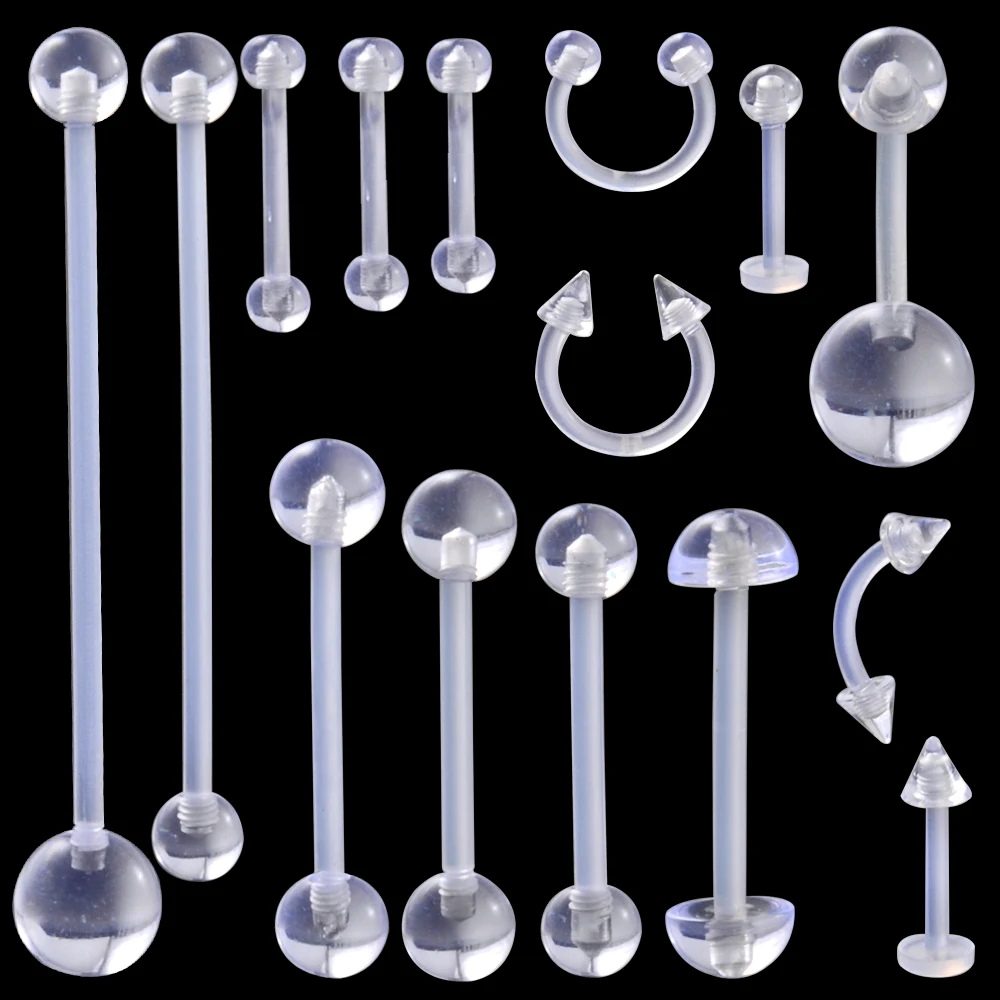 15Pcs Cartilage Earring 16G 14G Piercing Retainers Flexible Acrylic Helix Hoop Bioflex Nose Lip Stud Eyebrow Septum Horseshoe