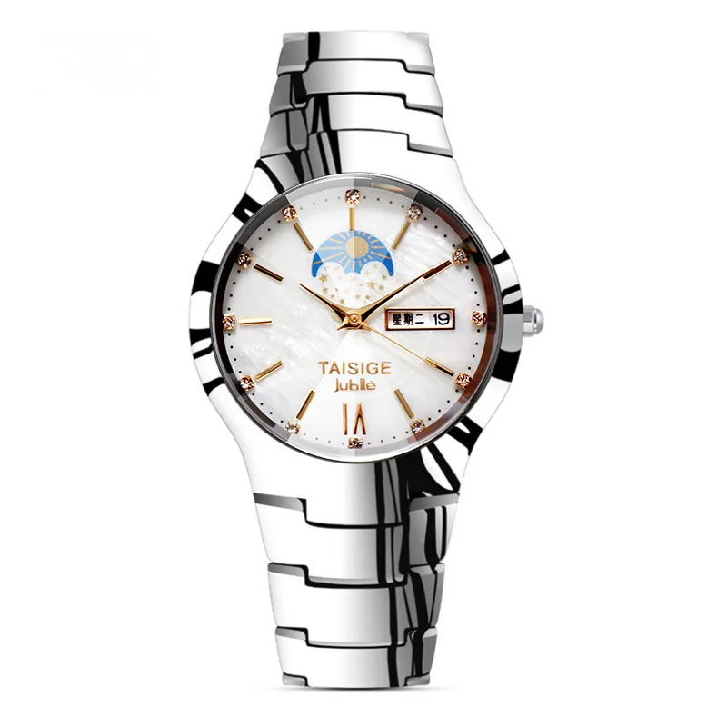 Men Date Quartz Watches High Polish Tungsten Steel Moon Star Watch Strap Casual Brand Watch Gentleman Waterproof Watch Jewelry