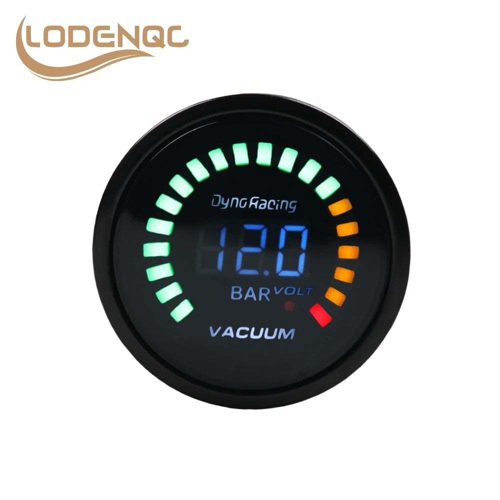 Lodenqc Car Meter 2 Inch 52mm Leds Digital Car Vacuum -1-0 Bar Meter Racing Smoke Vacuum Gauge Analog