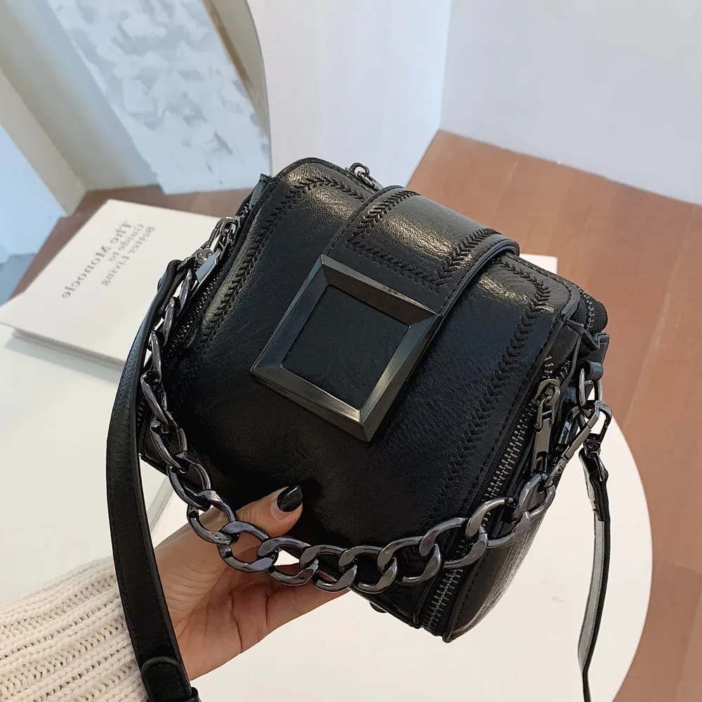 PU Leather Chains Hasp Shoulder Bags Small Delicate Bucket Bags Female Crossbody Bag Ladies Handbag