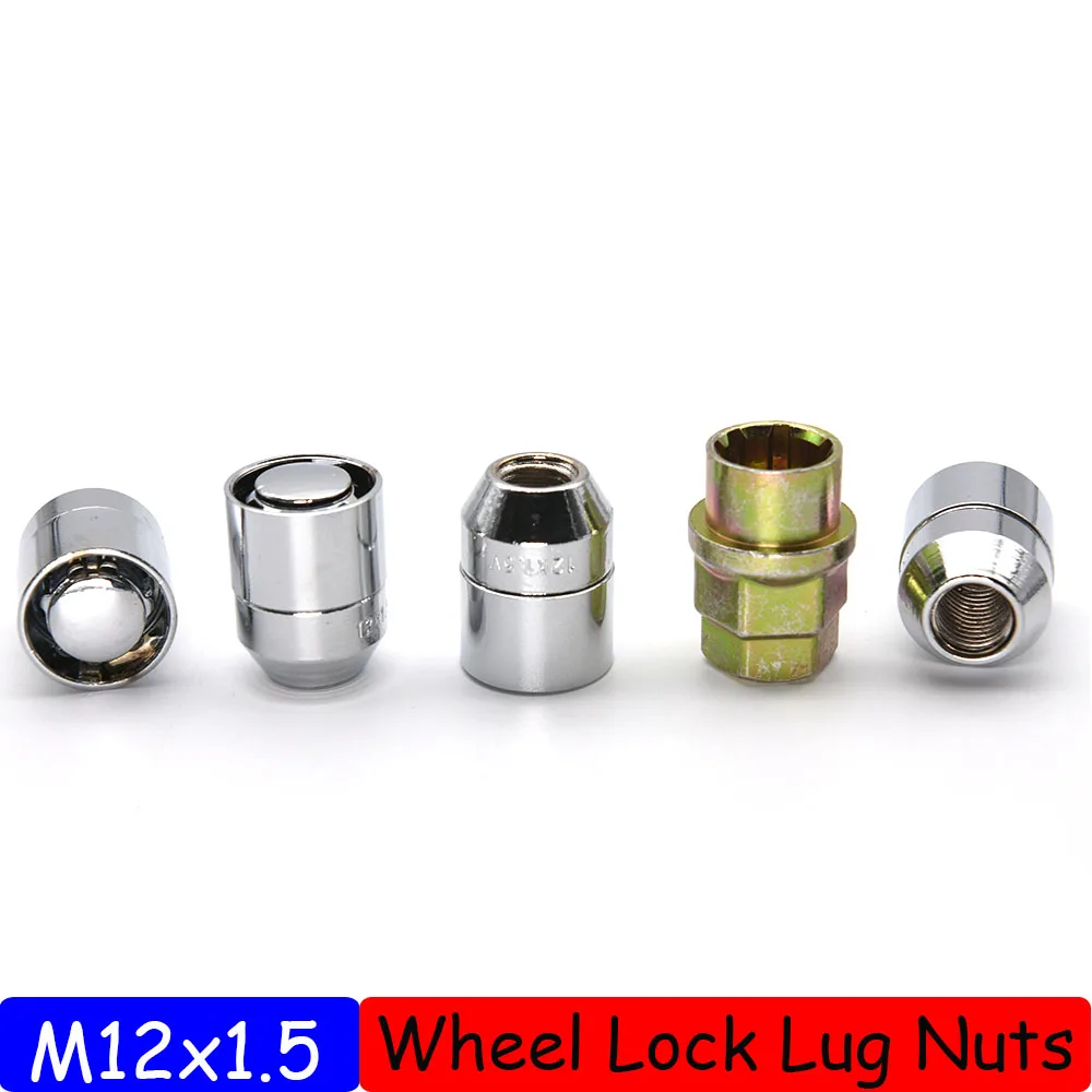 4 Wheel Nuts Lock 1 key M12x1.5 Wheel Locks Lug Nuts Anti Theft For Toyota for Honda for Acura US Tyre Chrome Locking Nuts 4+1