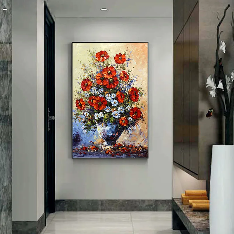 Oil Painting On Canvas Handmade Flowers Painting Decor Living Room Home On Canvas Painting Flower Wall Art Hand Painted Unframed