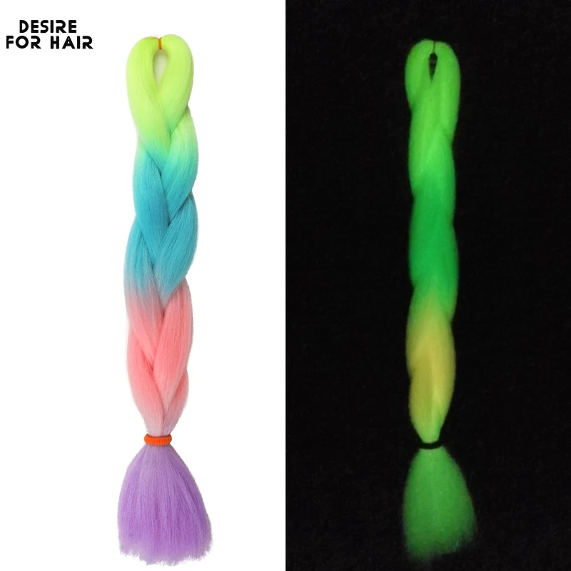 Desiderio di capelli 24 pollici 60cm intrecciatura sintetica capelli bagliore nel buio capelli incandescenti trecce Jumbo per la festa