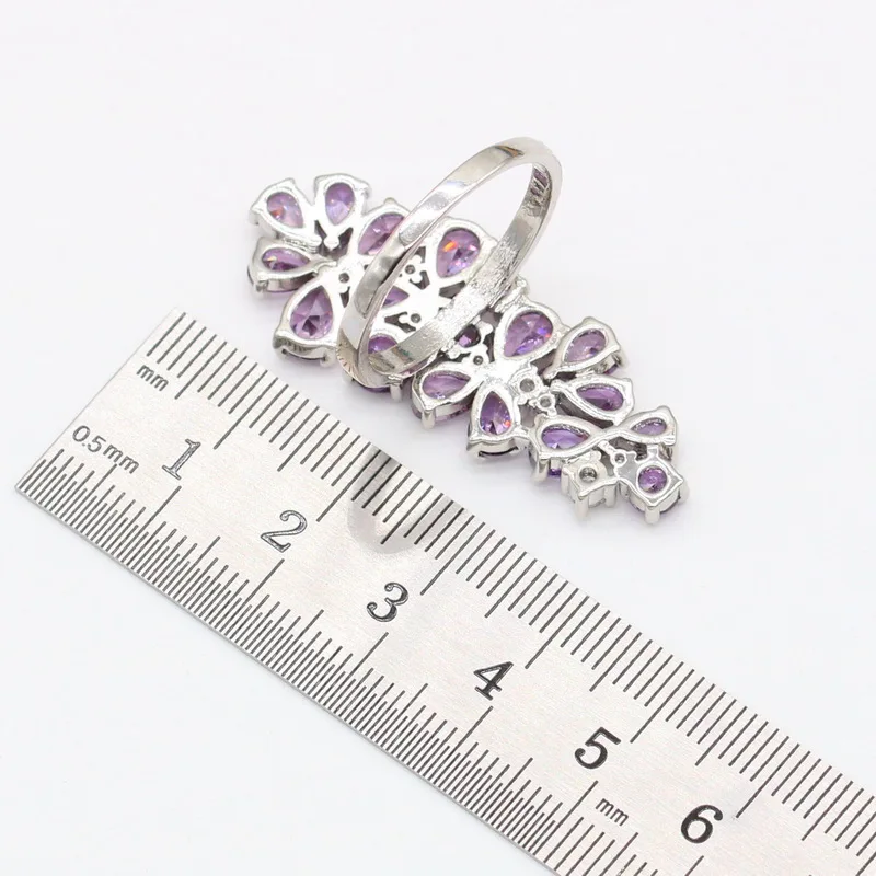 Purple Zirconia Jewelry Sets for Women Bracelet Earrings Necklace Pendant Ring Gift Box