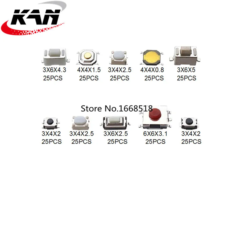 250PCS 10 Types Tactile Push Button Touch Switch Remote Keys Button Microswitch Hot Sale