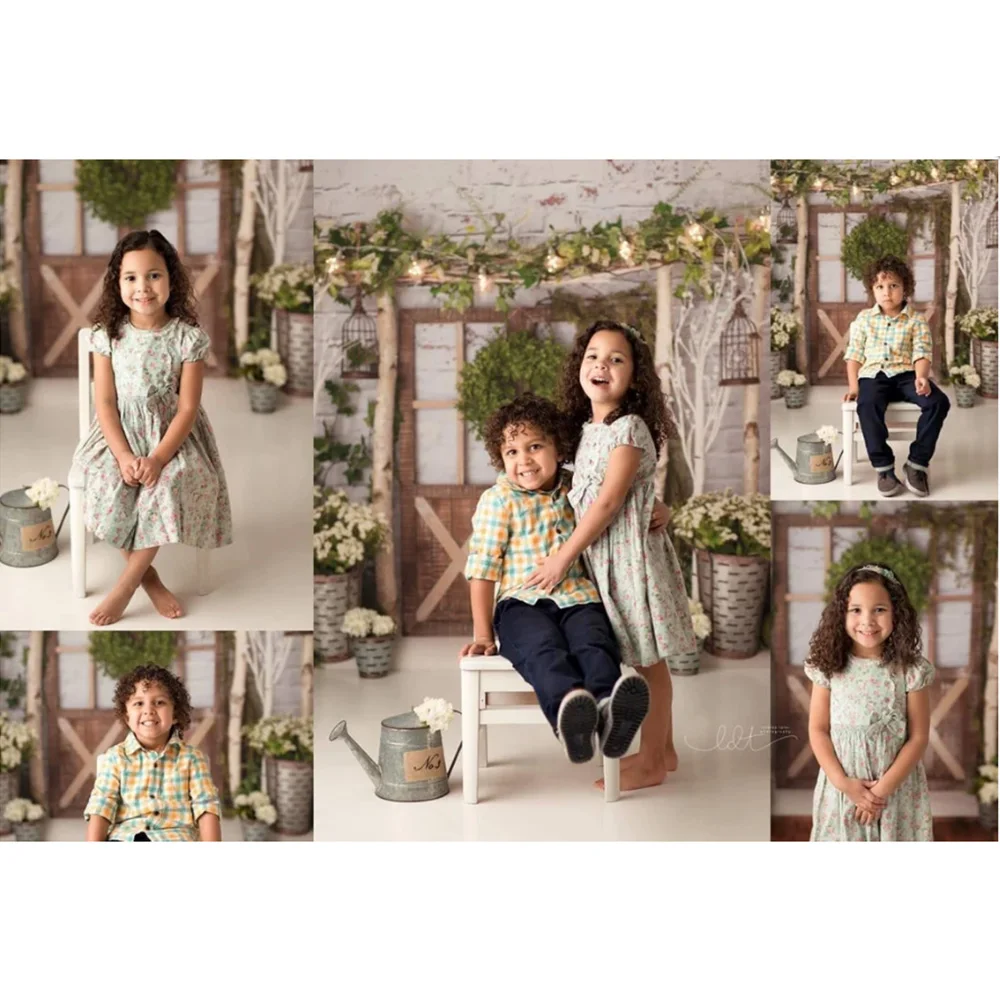 عيد الميلاد الشتاء الأطفال صورة التصوير خلفية الأخضر إكليل الرجعية الباب Backdro الربيع الاطفال عيد ميلاد صور الدعائم